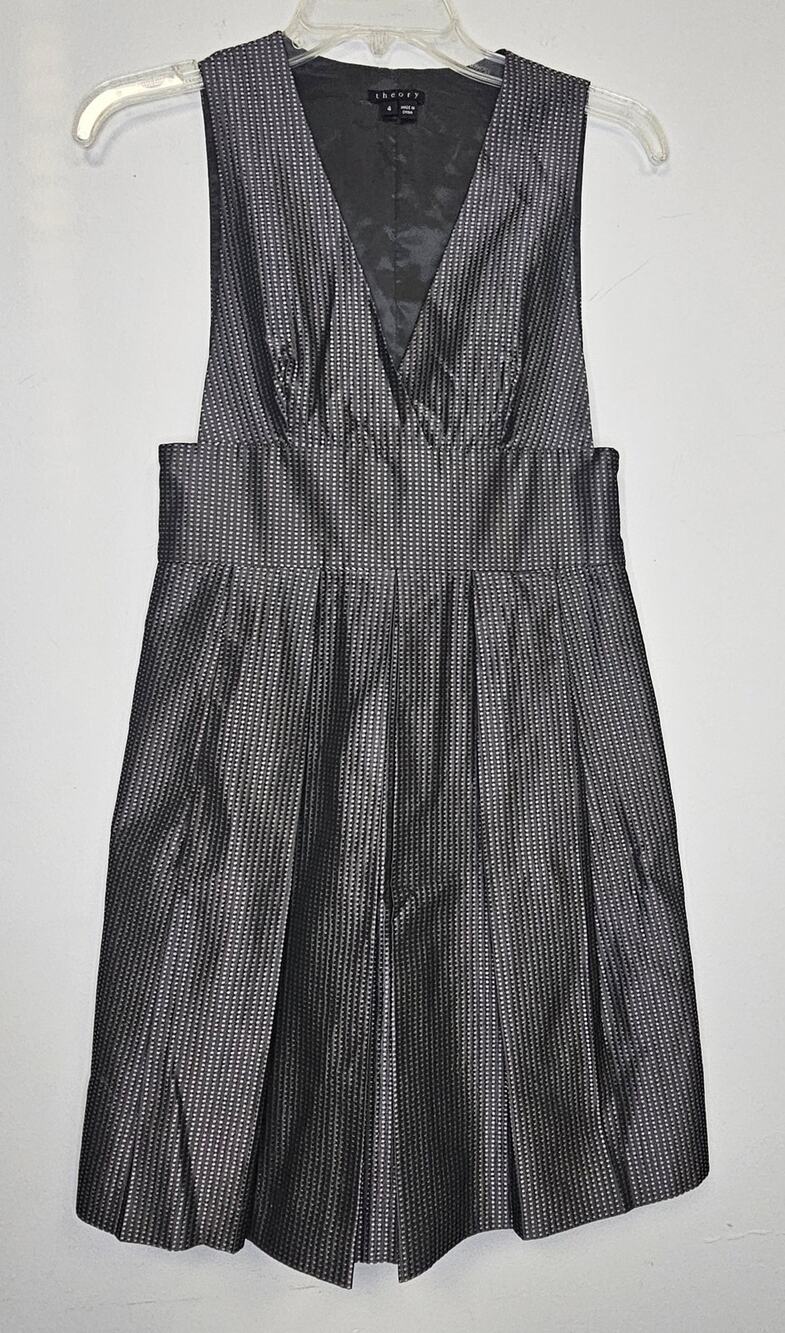 Theory Deanne Womens Structured Gray Sleeveless Mini Pleated Dress-Size 4